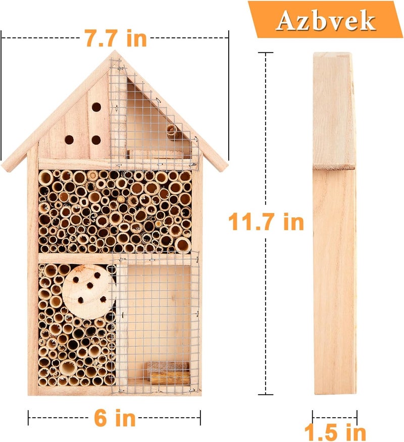 Azbvek Wooden Insect House Hotel for Bee, Butterfly, Ladybirds, Beneficial Insect Habitat, Bug Hotel Garden 11.7" x 7.7" (B) - Image 3